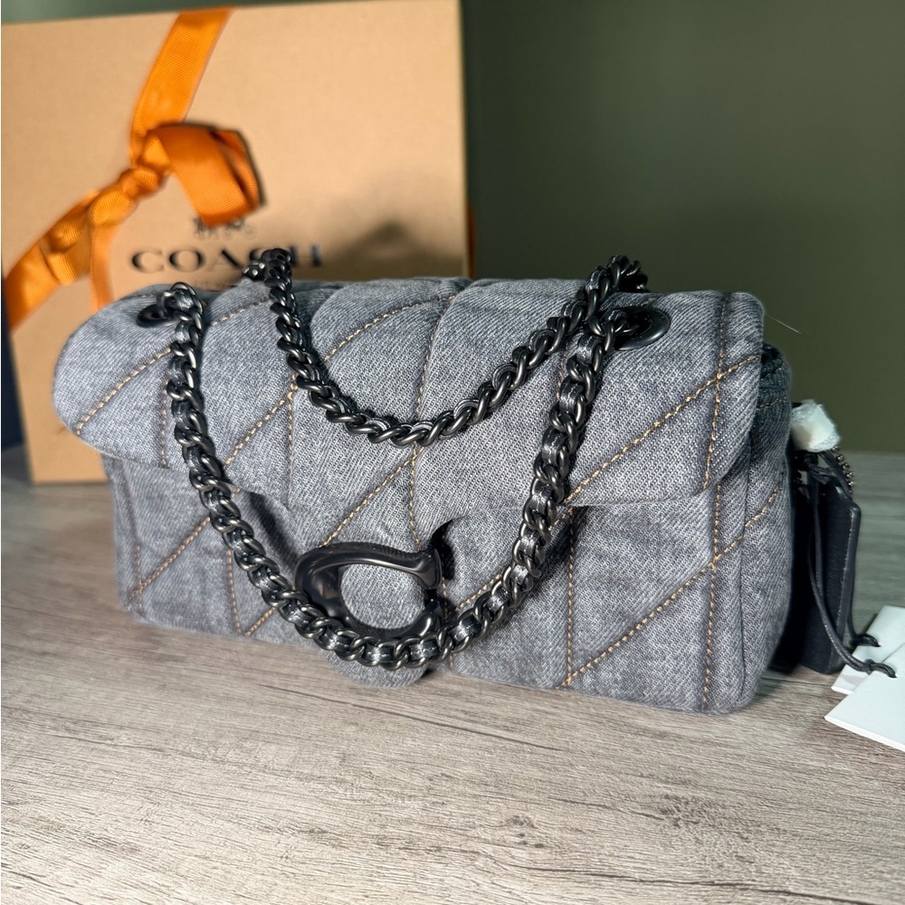 Coach Quilted Gray Shoulder Bag with Gunmetal Chain